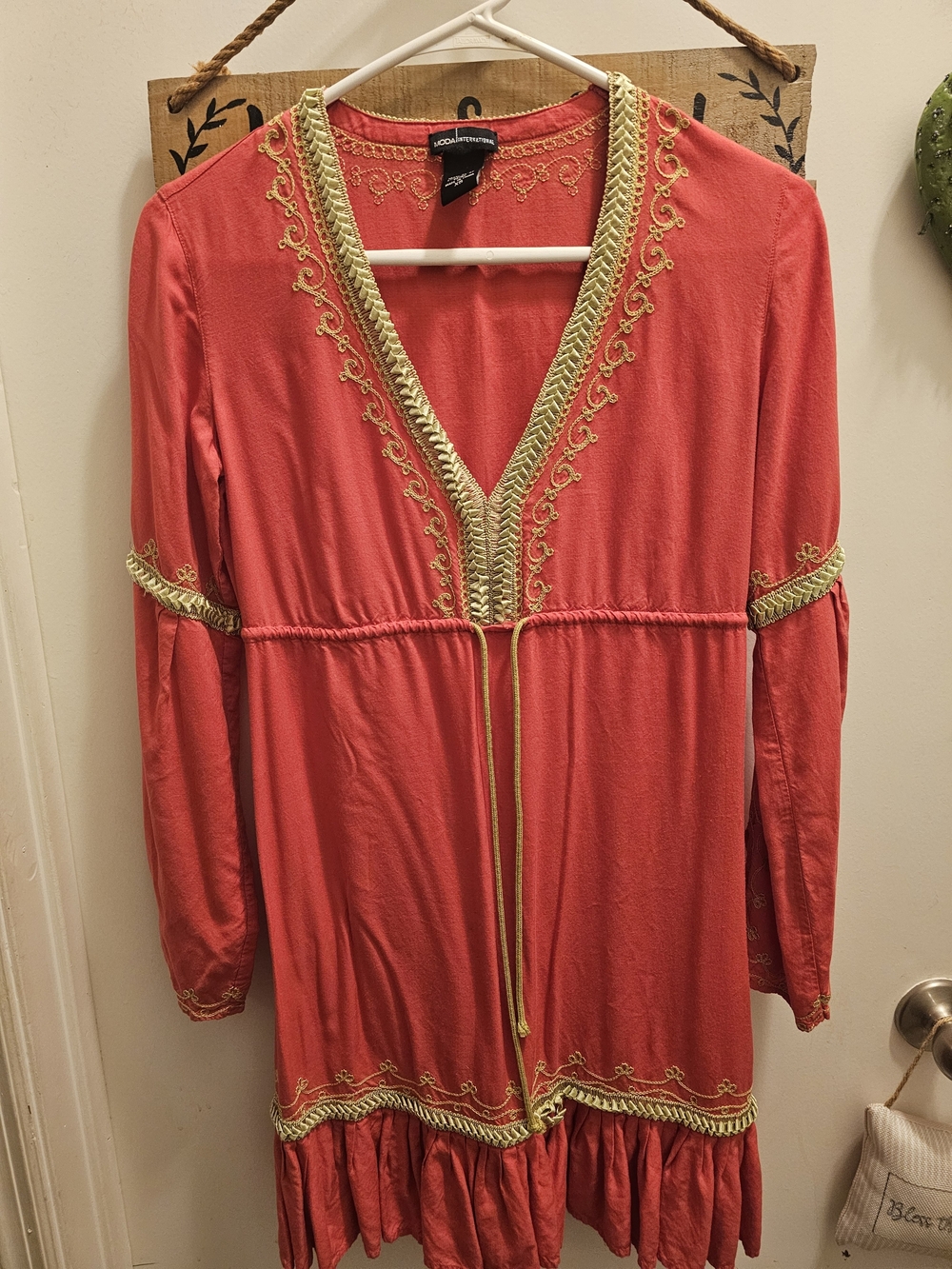 Adrianna Papell Coral Tunic with Gold Trim Detail